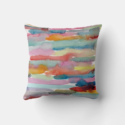 カラフル抽象芸術アート水彩ブラシストローク クッション (裏面)