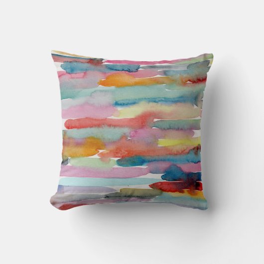 カラフル抽象芸術アート水彩ブラシストローク クッション (正面)