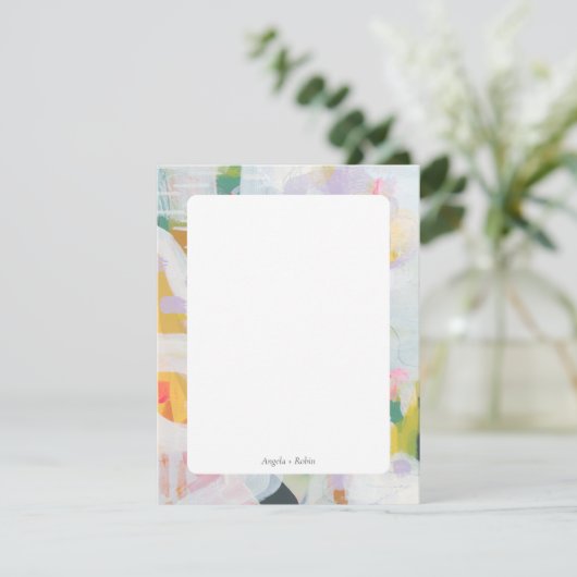 カラフル抽象芸術アーパーソナライズされたトフラットノートカード 招待状 (スタンド正面)