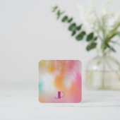 カラフル抽象芸術アーモダントエレガントモノグラム スクエア名刺 (スタンド正面)