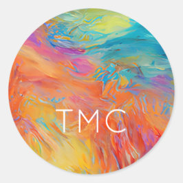 カラフル抽象芸術ア絵を描ートのモノグラムイニシャル ラウンドシール