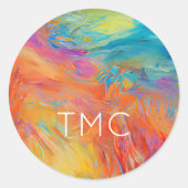 カラフル抽象芸術ア絵を描ートのモノグラムイニシャル ラウンドシール (正面)