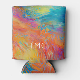 カラフル抽象芸術ア絵を描ートのモノグラムイニシャル 缶クーラー