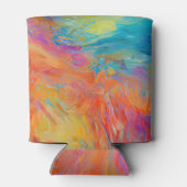 カラフル抽象芸術ア絵を描ートのモノグラムイニシャル 缶クーラー (裏面)