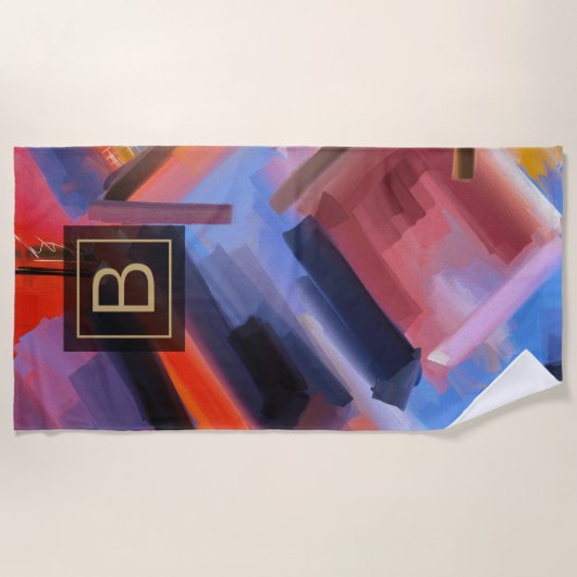カラフル抽象芸術ア絵画ートとタイポグラフィ ビーチタオル (正面)