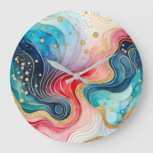 カラフル抽象芸術インクアートウォールクロック ラージ壁時計 (正面)
