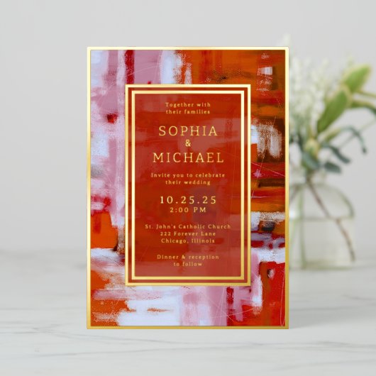 カラフル抽象芸術ウェディング招待写真テンプレート 箔シーズンカード (立ち正面)