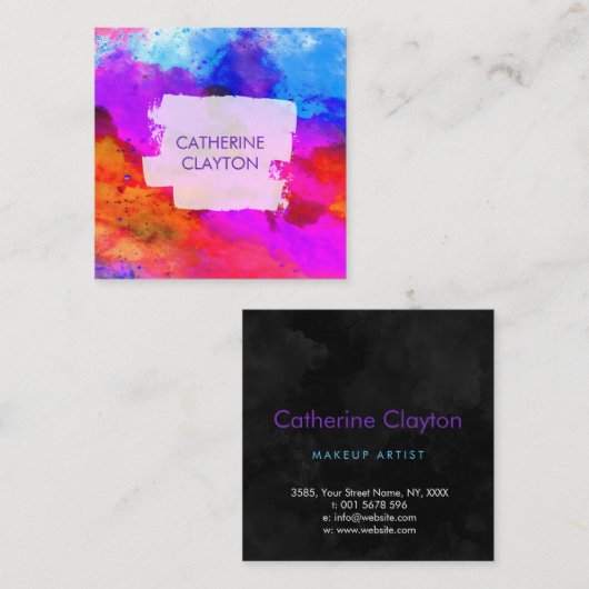 カラフル抽象芸術ウォーターカラーアートスクエアビジネスC スクエア名刺 (正面/裏面)