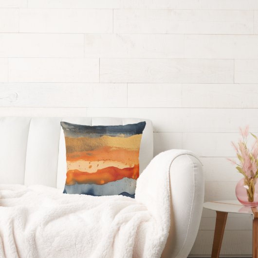 カラフル抽象芸術ウォーターストライプカラーOrange Navy クッション (ソファ)