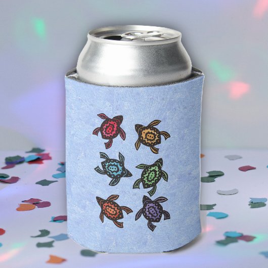 カラフル抽象芸術ウミガメ 缶クーラー