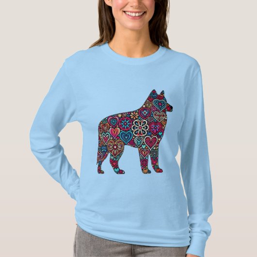 カラフル抽象芸術ウルフシルエット Tシャツ (正面)