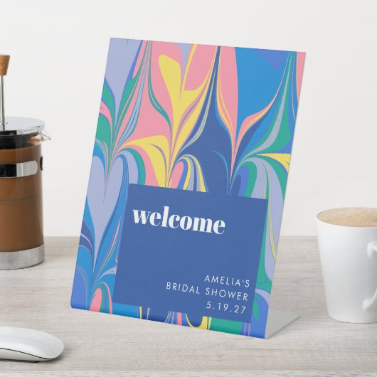 カラフル抽象芸術カスタムブライダルシャワー歓迎 台座サイン (インサイチュ)