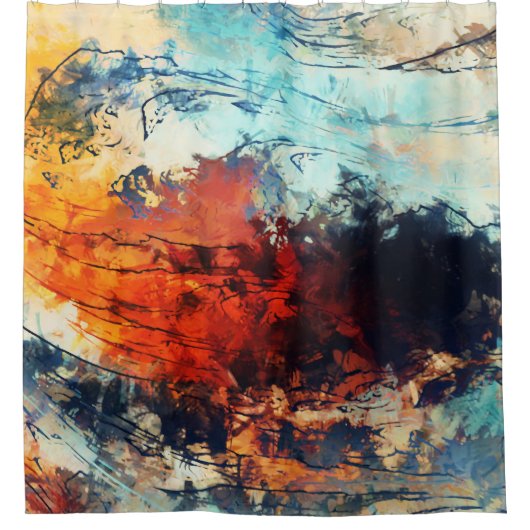 カラフル抽象芸術コンテンポラリーアートワーク シャワーカーテン (正面)