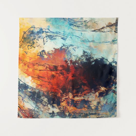 カラフル抽象芸術コンテンポラリーアートワーク タペストリー (正面)