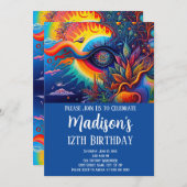 カラフル抽象芸術サイケデリックすべて見る目 招待状 (正面/裏面)