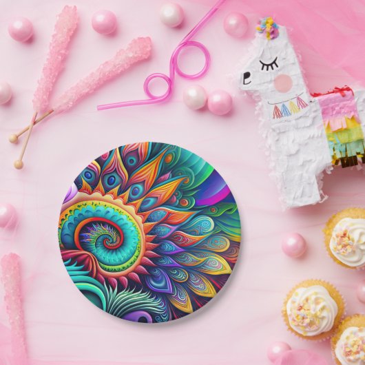 カラフル抽象芸術サイケデリックの美しい花 ペーパープレート (パーティー)