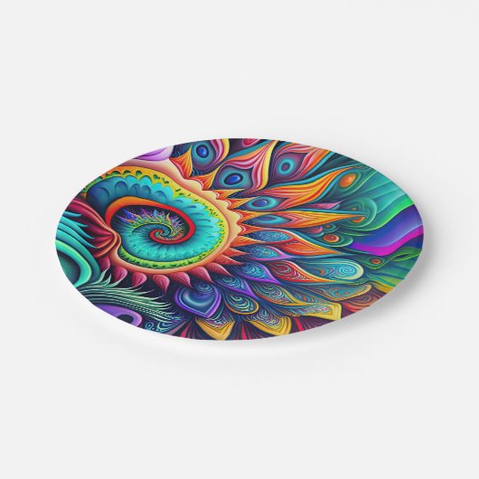 カラフル抽象芸術サイケデリックの美しい花 ペーパープレート (アングル)