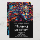 カラフル抽象芸術サイケデリック顔スピリット 招待状 (正面/裏面)