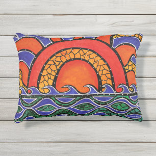 カラフル抽象芸術サンセットビーチ波 アウトドアクッション