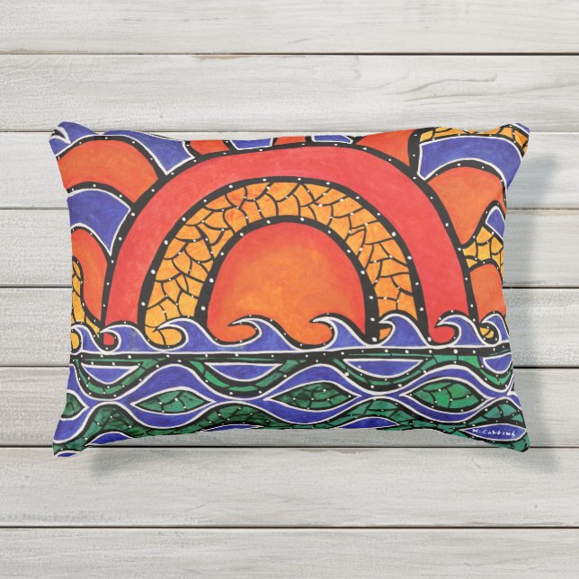カラフル抽象芸術サンセットビーチ波 アウトドアクッション (正面)