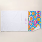 カラフル抽象芸術サークルアートイニシャルサマーおもしろい ビーチタオル (正面)