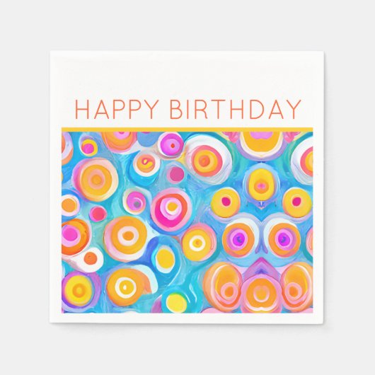 カラフル抽象芸術サークルハッピーバースデー スタンダードカクテルナプキン (正面)