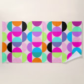 カラフル抽象芸術サークルミッドセンチュリーモダンレトロ ビーチタオル (正面)