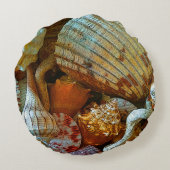 カラフル抽象芸術シーシェルビーチテーマ ラウンドクッション (裏面)