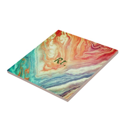 カラフル抽象芸術ジオメトリック大理石の名前の文字を追加 タイル (側面)