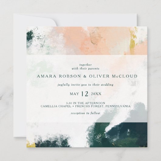 カラフル抽象芸術スクエア結婚式招待状 招待状 (正面)