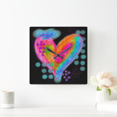 カラフル抽象芸術デジタ絵を描ルハート スクエア壁時計 (ホーム)