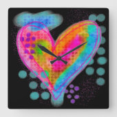 カラフル抽象芸術デジタ絵を描ルハート スクエア壁時計 (正面)