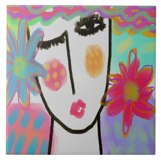 カラフル抽象芸術デジ絵画タル・オブ・ザ・ウーマン タイル (正面)