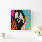 カラフル抽象芸術デジ絵画タル スクエア壁時計 (ホーム)