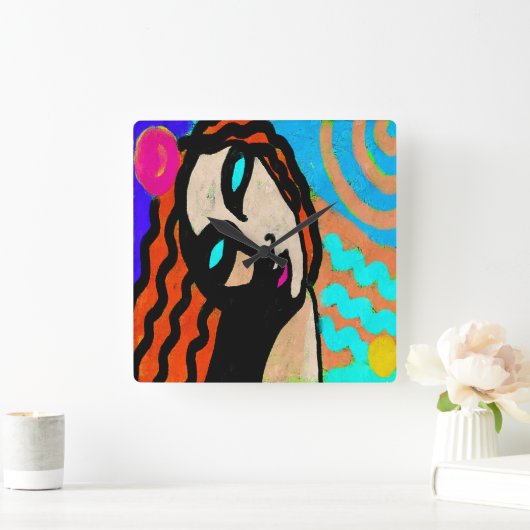 カラフル抽象芸術デジ絵画タル スクエア壁時計 (ホーム)