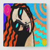 カラフル抽象芸術デジ絵画タル スクエア壁時計 (正面)