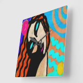 カラフル抽象芸術デジ絵画タル スクエア壁時計 (傾斜)