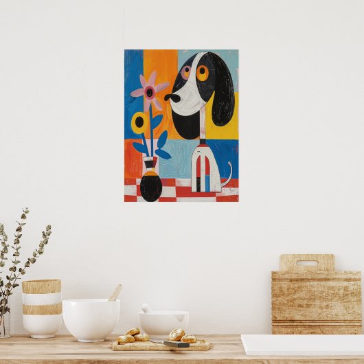 カラフル抽象芸術ドッグ花子供部屋絵を描ズ ポスター (キッチン)