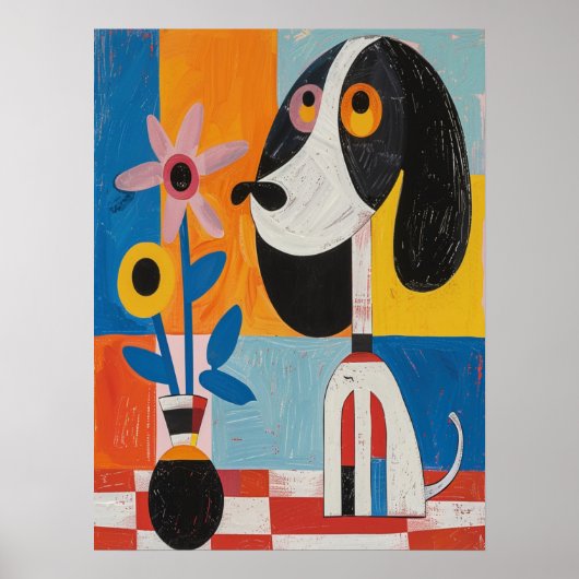 カラフル抽象芸術ドッグ花子供部屋絵を描ズ ポスター (正面)