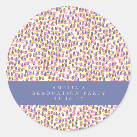 カラフル抽象芸術ドット卒業パーティカスタムー ラウンドシール (正面)
