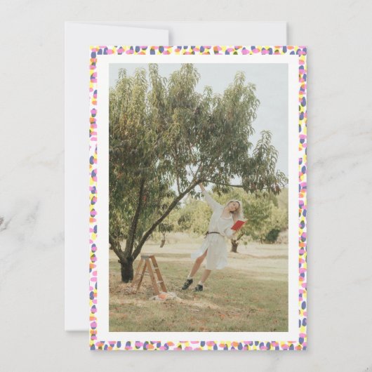 カラフル抽象芸術ドット卒業パーティーの写真 招待状 (裏面)