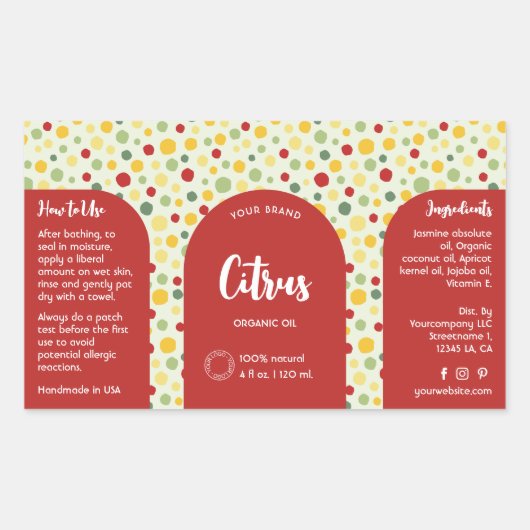 カラフル抽象芸術ドット線コスメティックボトルラベル 長方形シール (正面)