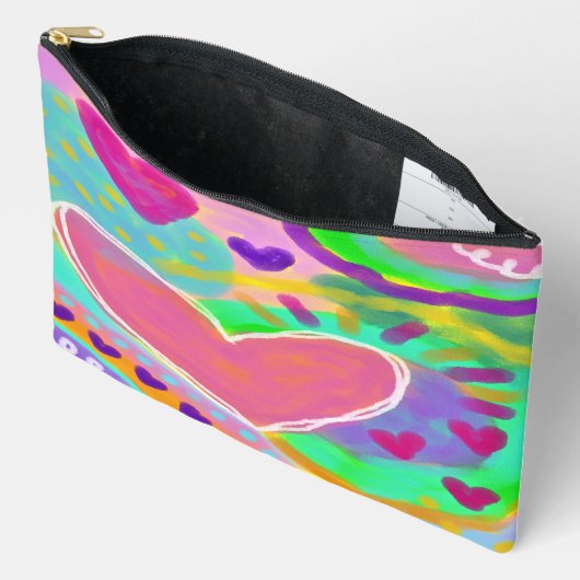 カラフル抽象芸術ハートデジタルアート アクセサリーポーチ (見開き)