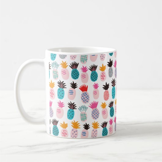 カラフル抽象芸術パイナップルとリーブ コーヒーマグカップ (左)