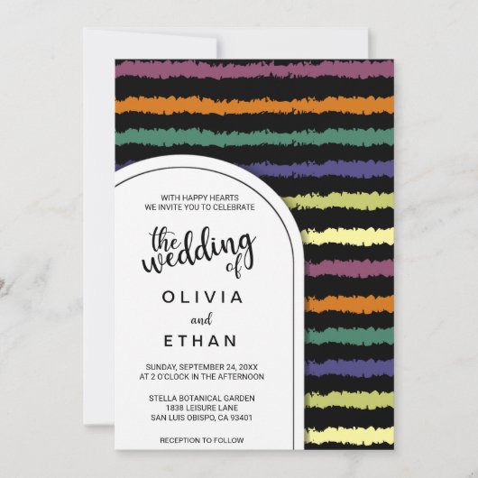 カラフル抽象芸術パターンシック結婚式招待状 招待状 (正面)