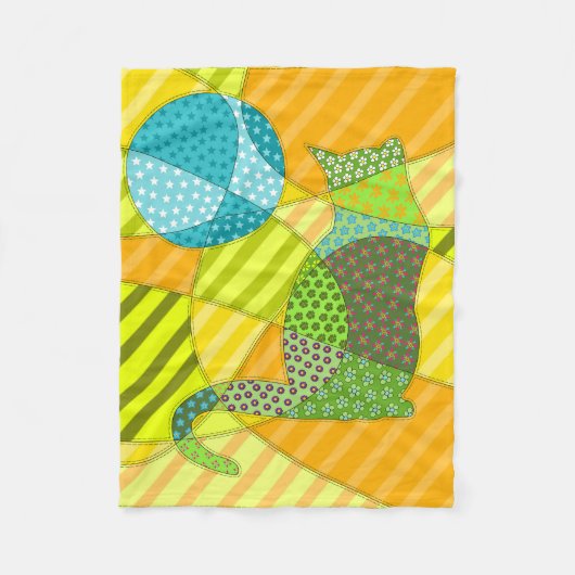 カラフル抽象芸術パッチワーク猫 フリースブランケット (正面)