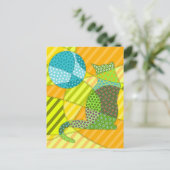 カラフル抽象芸術パッチワーク猫 ポストカード (スタンド正面)