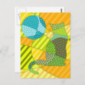 カラフル抽象芸術パッチワーク猫 ポストカード (正面/裏面)