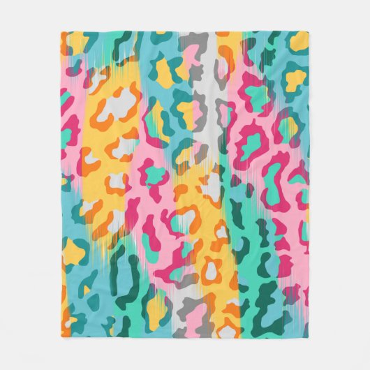 カラフル抽象芸術ヒョウの肌の背景 フリースブランケット (正面)