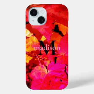 カラフル抽象芸術ピンク赤オレンジ色紅葉 iPhone 15ケース